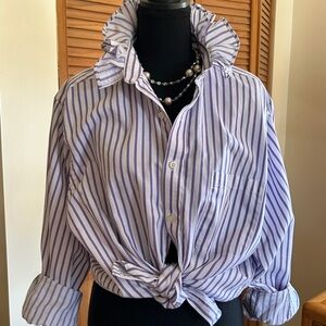 Chaps Lavender and White Striped Button-Down Tie-Front Shirt
